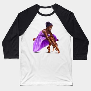 ballerina getting ready, lacing her ballet shoes - brown skin ballerina Baseball T-Shirt